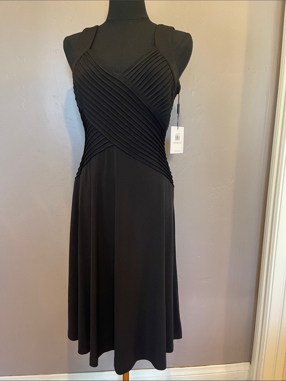NWT Calvin Klein Sleeveless Pleated Asymmetrical Bodice Cocktail Dress - Black